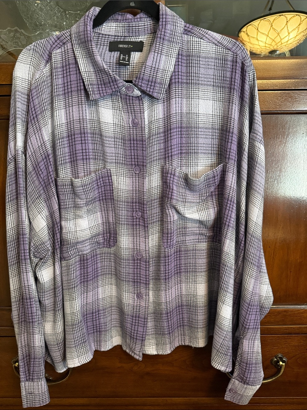 Forever 21 Lavender and White Plaid Button-Down Shirt